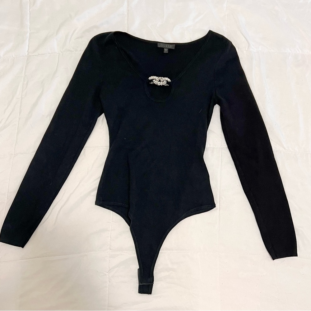 Women’s black Guess long sleeve body suit